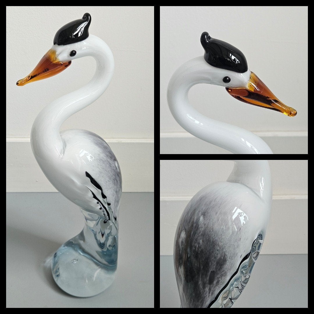 Murano stijl glazen sculptuur van een reiger, 30 cm., Glas, 30 cm, Ophalen of Verzenden, Beeld