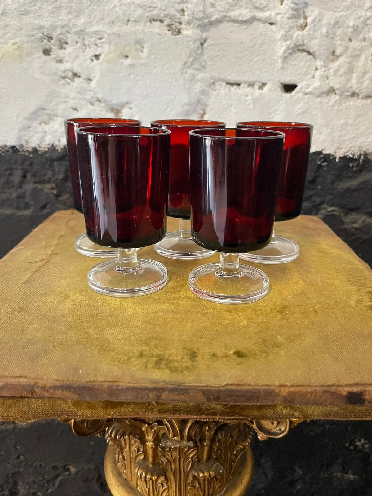 Set 5 vintage 70’s Luminarc Cavalier Rouge glazen robijnrood, Ophalen of Verzenden, Zo goed als nieuw, Overige typen