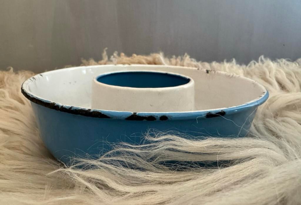 Blauw wit emaille tulband bakblik brocante, Antiek en Kunst, Ophalen of Verzenden
