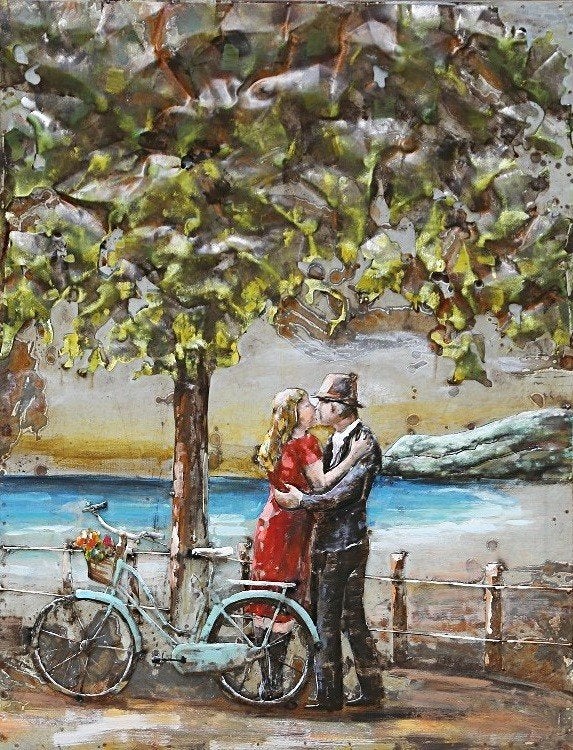 012* Metalen schilderij koppel (Boven €75geen verzendkosten), Realistisch, Overige technieken, Overige onderwerpen, Metaal