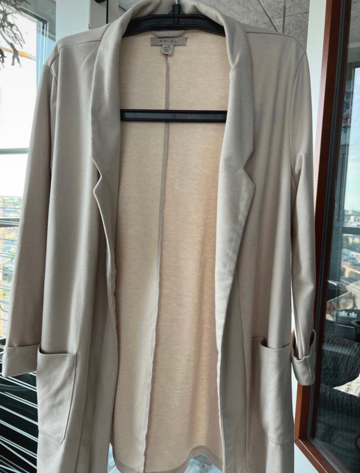 Overcoat Amisu maat 44, Ophalen of Verzenden, Zo goed als nieuw, Maat 42/44 (L), Beige