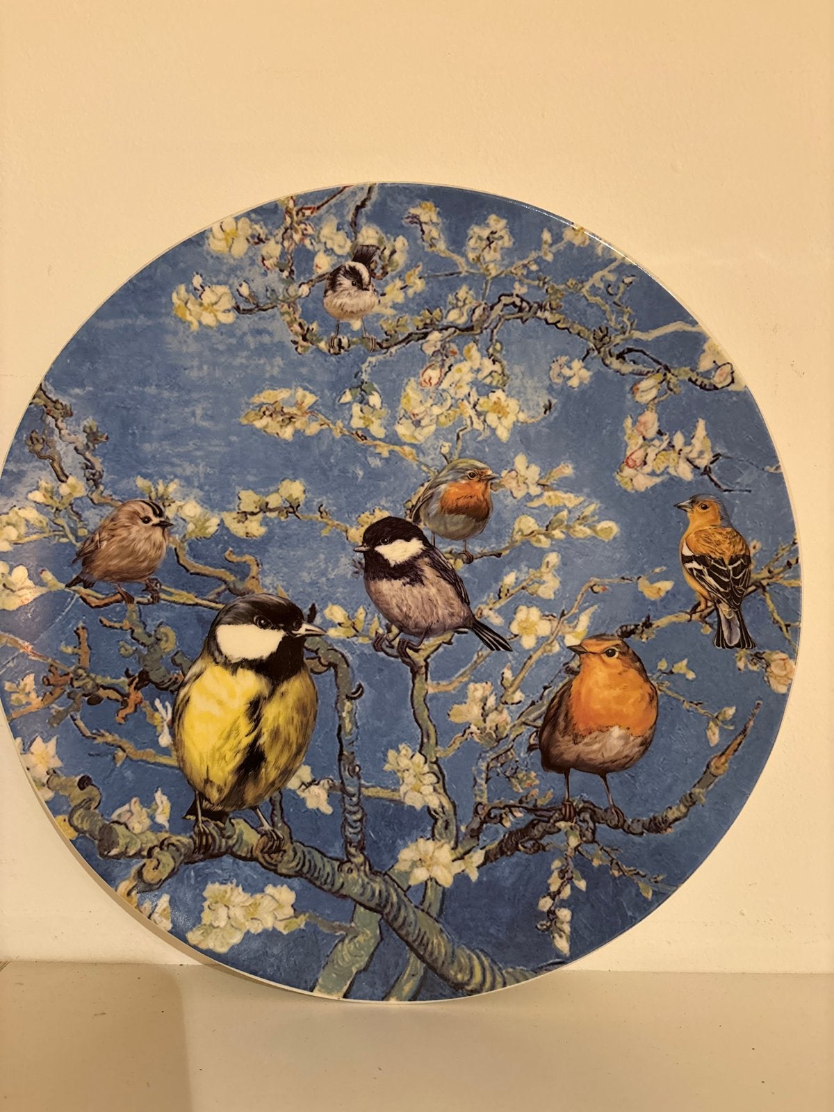 Heinen Delfts Blauw Wandbord Vogels van Van Gogh 31 cm, 31 cm, 31 cm, Wandhanger, Nieuw