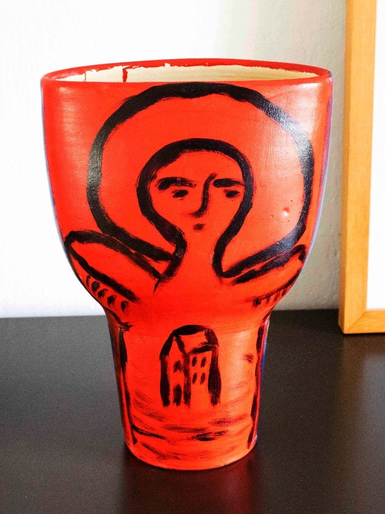 Keramische vaas | Stefan Sluyter | gesigneerd, Antiek en Kunst, 26 cm, Meerkleurig, Vaas, Ophalen of Verzenden