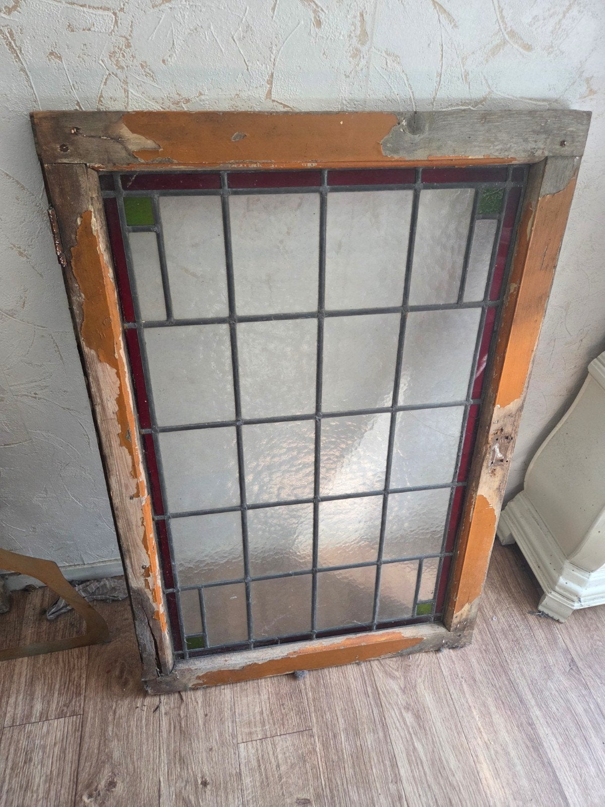 Antiek Glas-in-lood Raam - Uniek Decoratief Stuk, Ophalen, Gevelraam of Ruit, Gebruikt, Minder dan 80 cm