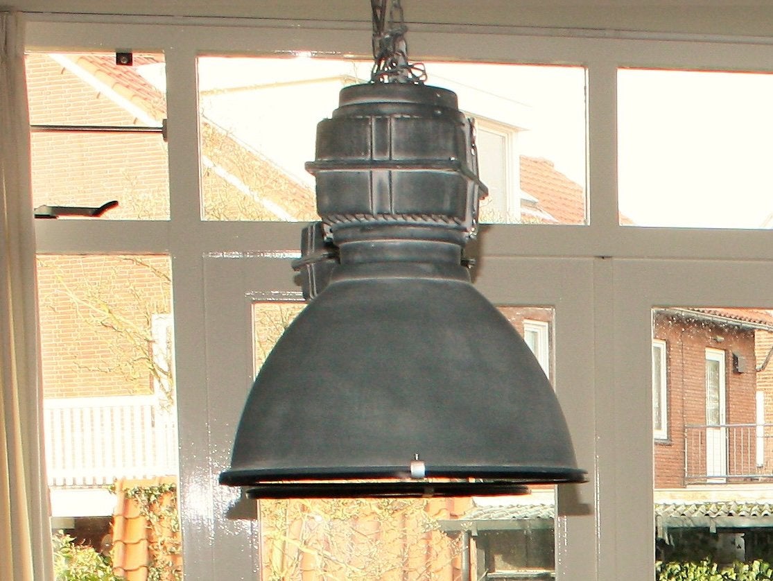 Grijze industriële hanglamp Brilliant Anouk 2x, Ophalen, E27 (groot), Zo goed als nieuw, Glas