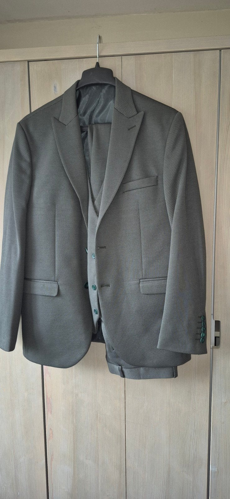 WAM Denim driedelig groen herenpak maat 52 – 1x gedragen, Kleding | Heren, Ophalen, Zo goed als nieuw, Maat 52/54 (L), Groen