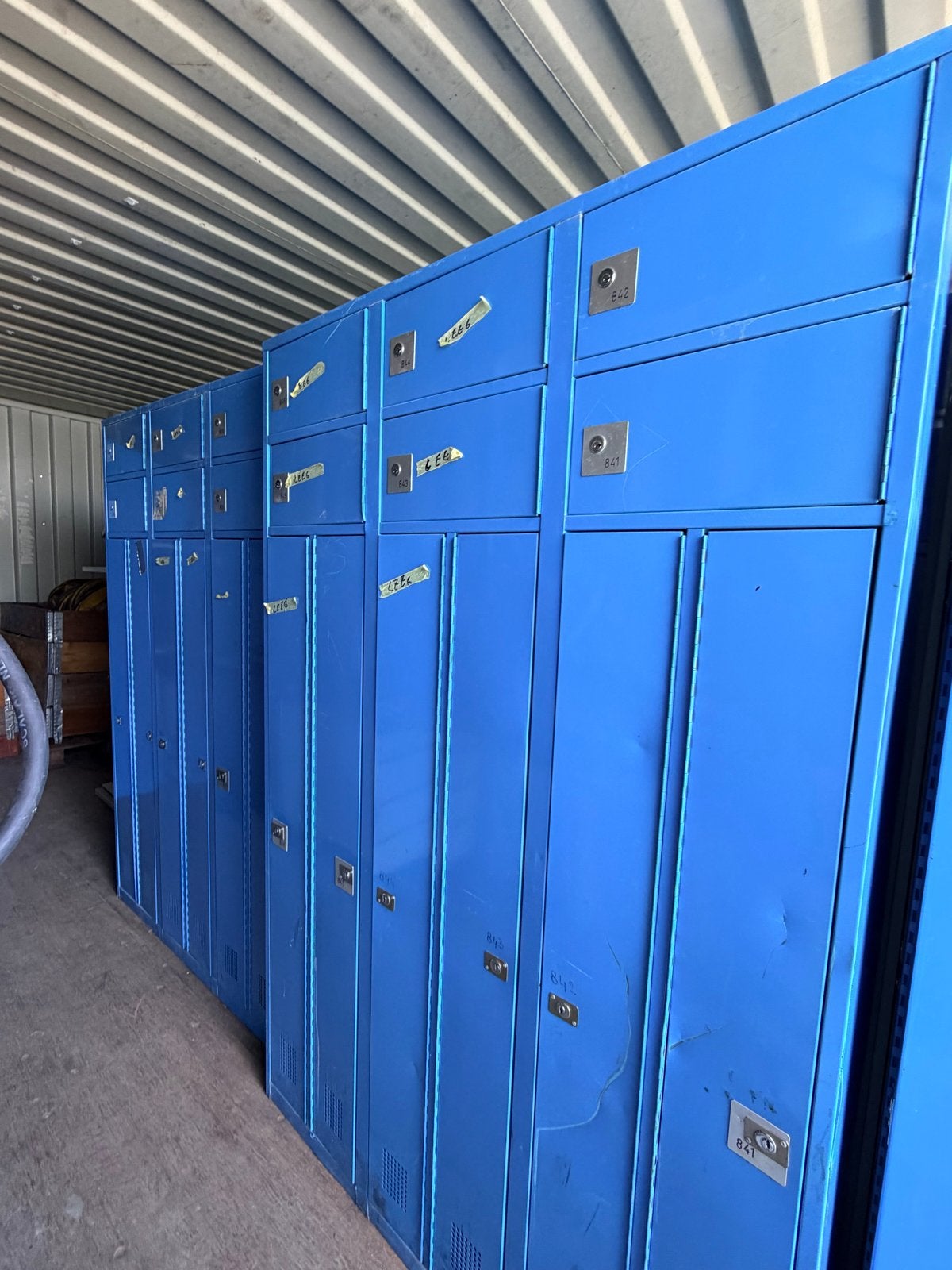 Blauwe metalen lockers met 12 vakken 3st., Huis en Inrichting, Ophalen, Gebruikt