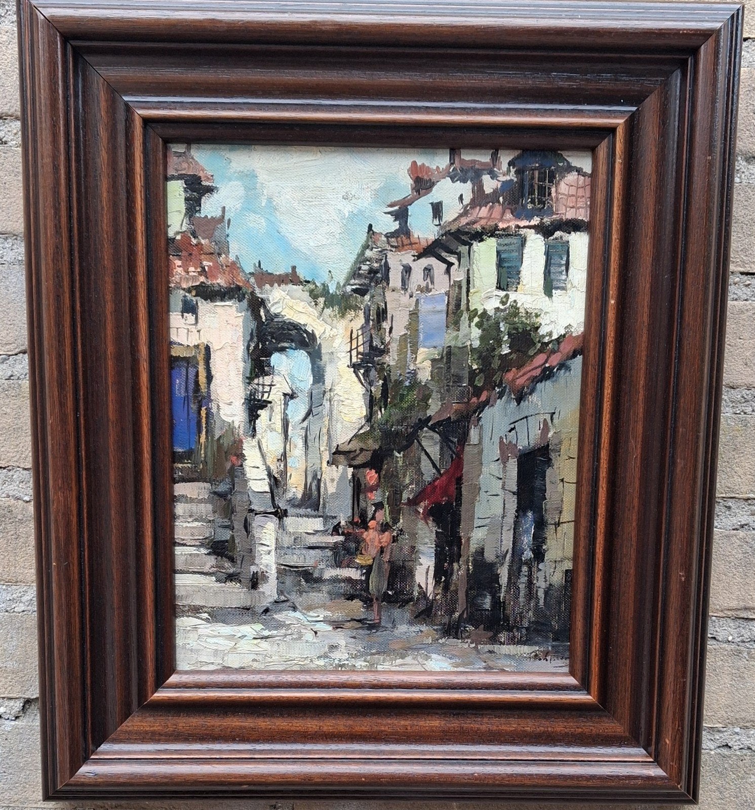Parijse volksbuurt. Sign. Olie/doek. 37/43 cm. * Zie tekst., Ophalen, Doek, Impressionistisch, Gesigneerd