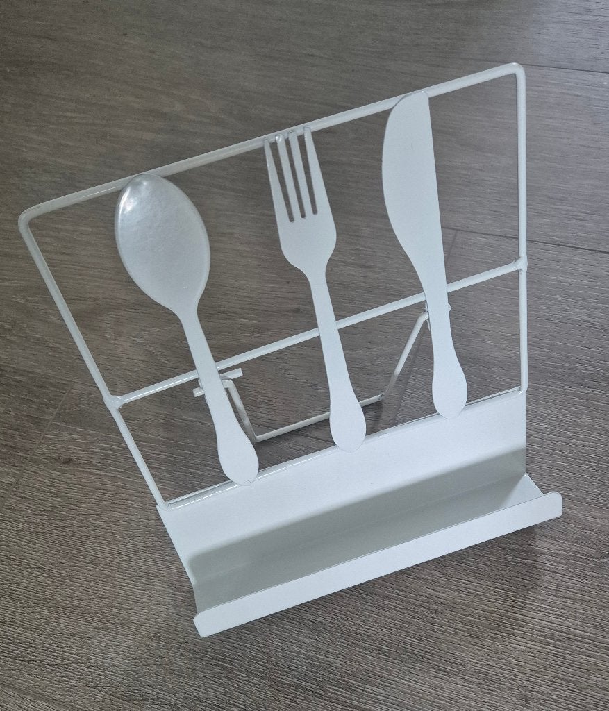 Witte inklapbare kookboekstandaard met bestekversiering, Huis en Inrichting, Beige, Overige typen, Nieuw, Ophalen of Verzenden