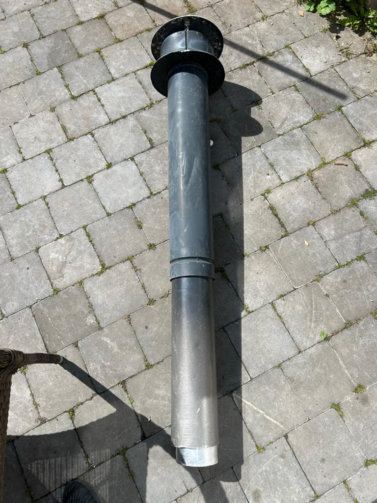 Rookgaspijp met kap Burgerhout Nelson 130mm, 157cm lang, Doe-het-zelf en Verbouw, Ophalen, Gebruikt, Afzuiger
