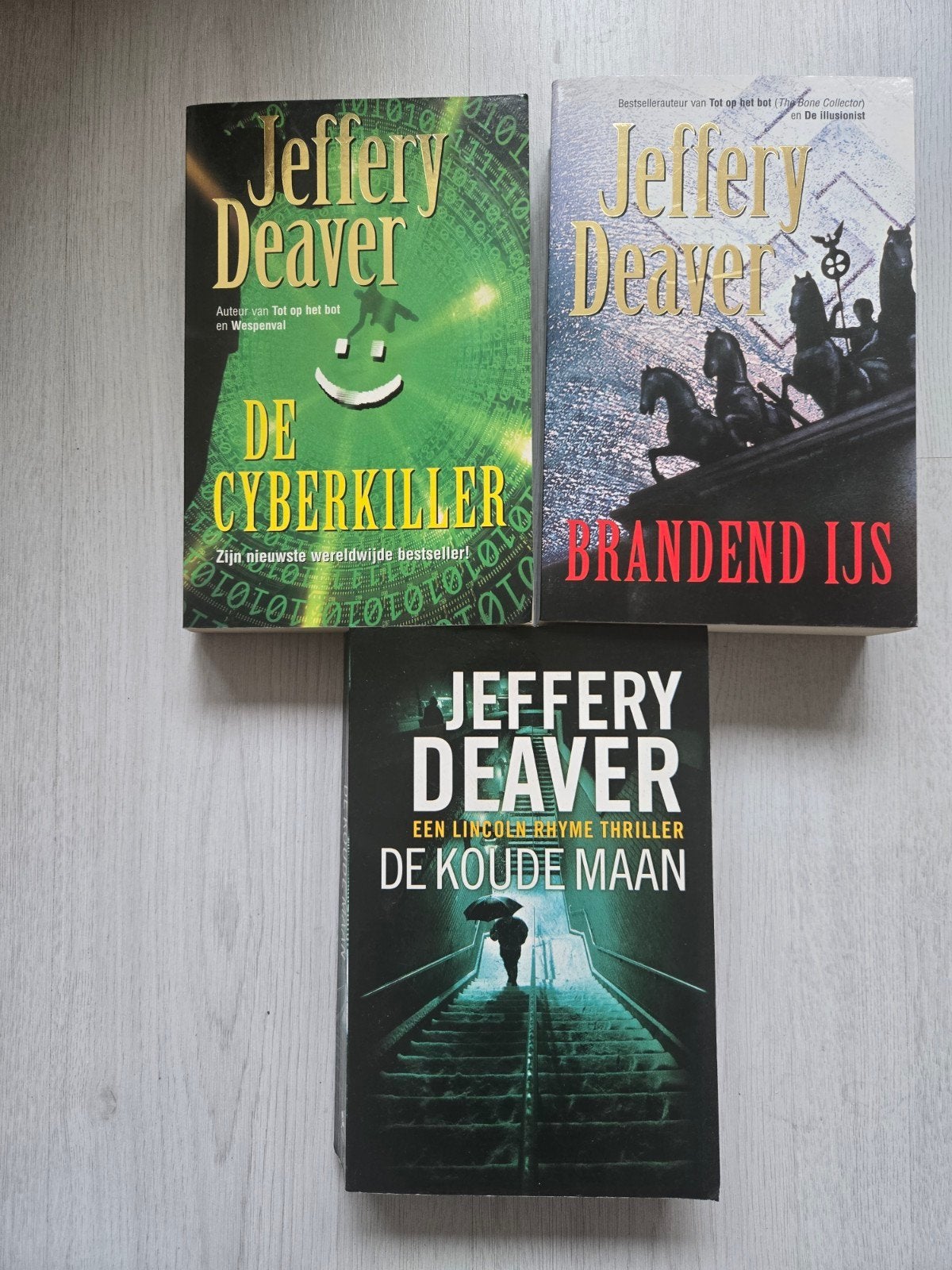 3 Jeffery Deaver boeken: Cyberkiller, Brandend IJs, Kou, Ophalen, Gelezen, Jeffery Deaver