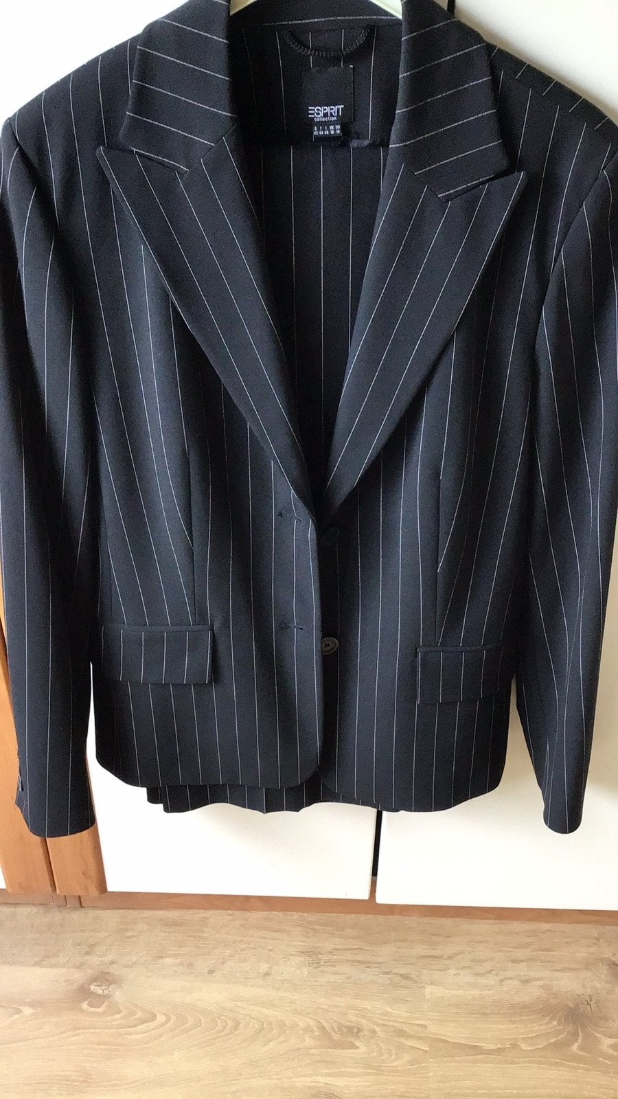 Esprit Collection Krijtstreep Pak, Kostuum of Pak, Zwart, Maat 42/44 (L), Ophalen of Verzenden