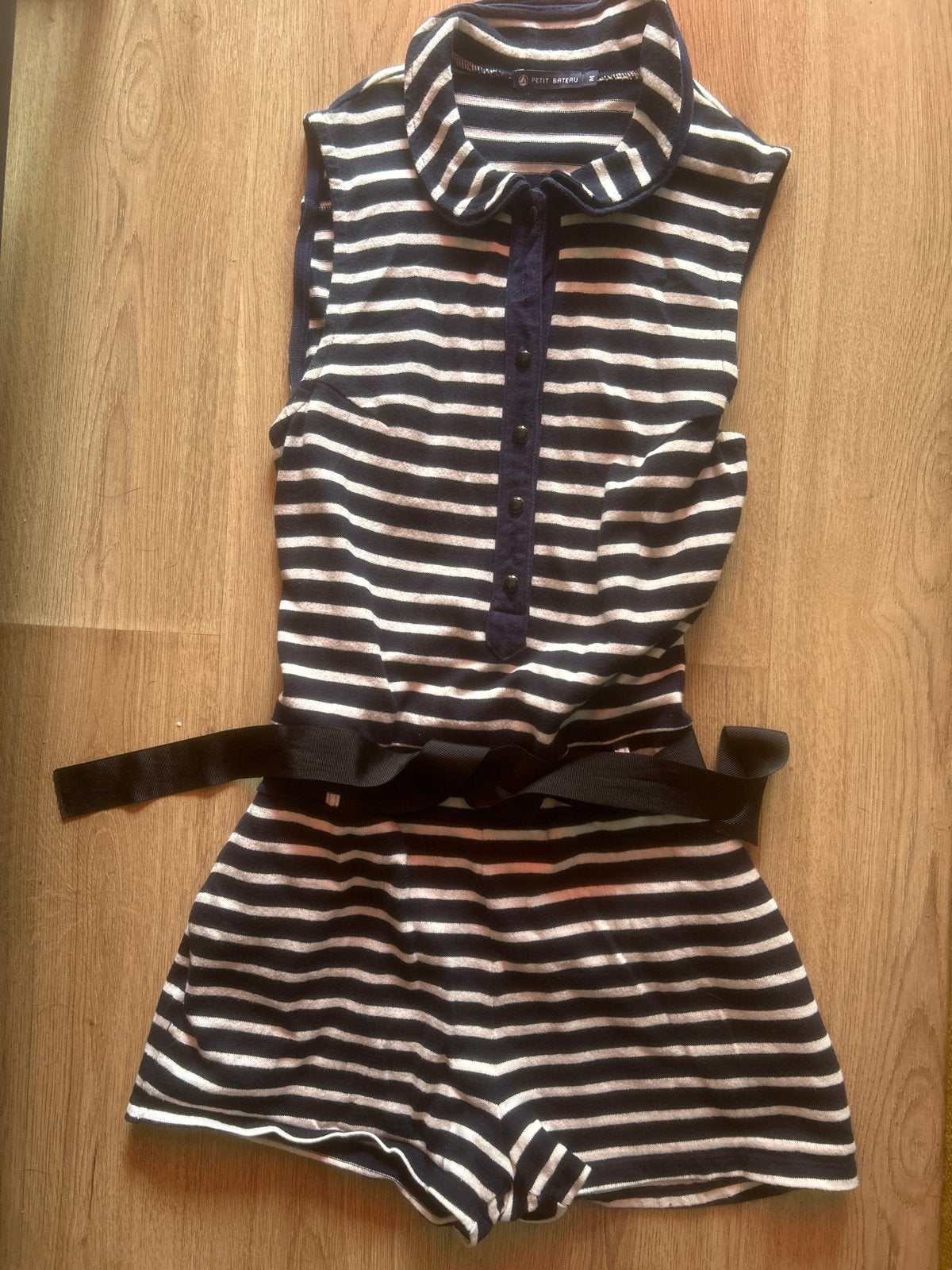 Petit Bateau gestreepte playsuit maat M, Ophalen of Verzenden, Zo goed als nieuw, Maat 38/40 (M), Blauw