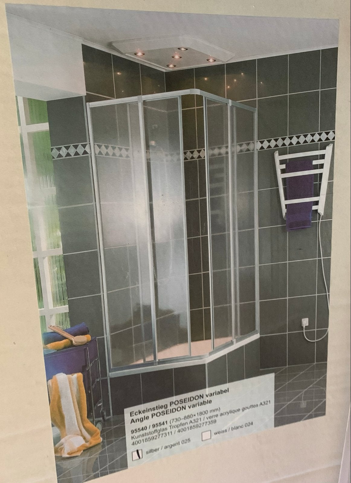 Douchecabine Poseidon variabel - Hoekinstap, Ophalen, Nieuw, Chroom, Douche