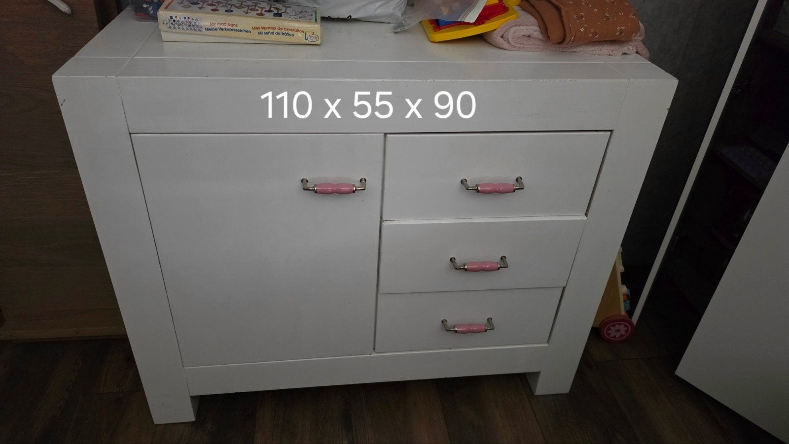 Witte Commode (vintage) met Lades en Kastje - 110x55x90 cm, Ophalen, Gebruikt, 50 tot 70 cm, 100 cm of meer