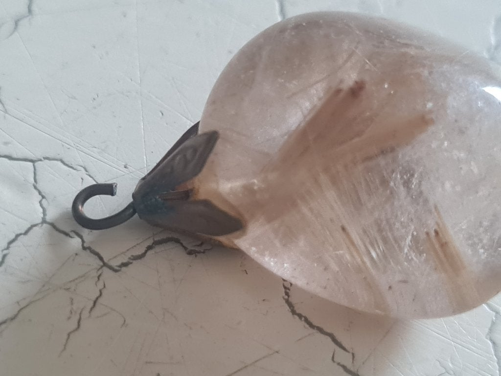 Vintage half edelstenen ketting hanger, Sieraden, Tassen en Uiterlijk, Kettingen, Heikant 21 Kaatsheuvel, Belle Vieille Brocante