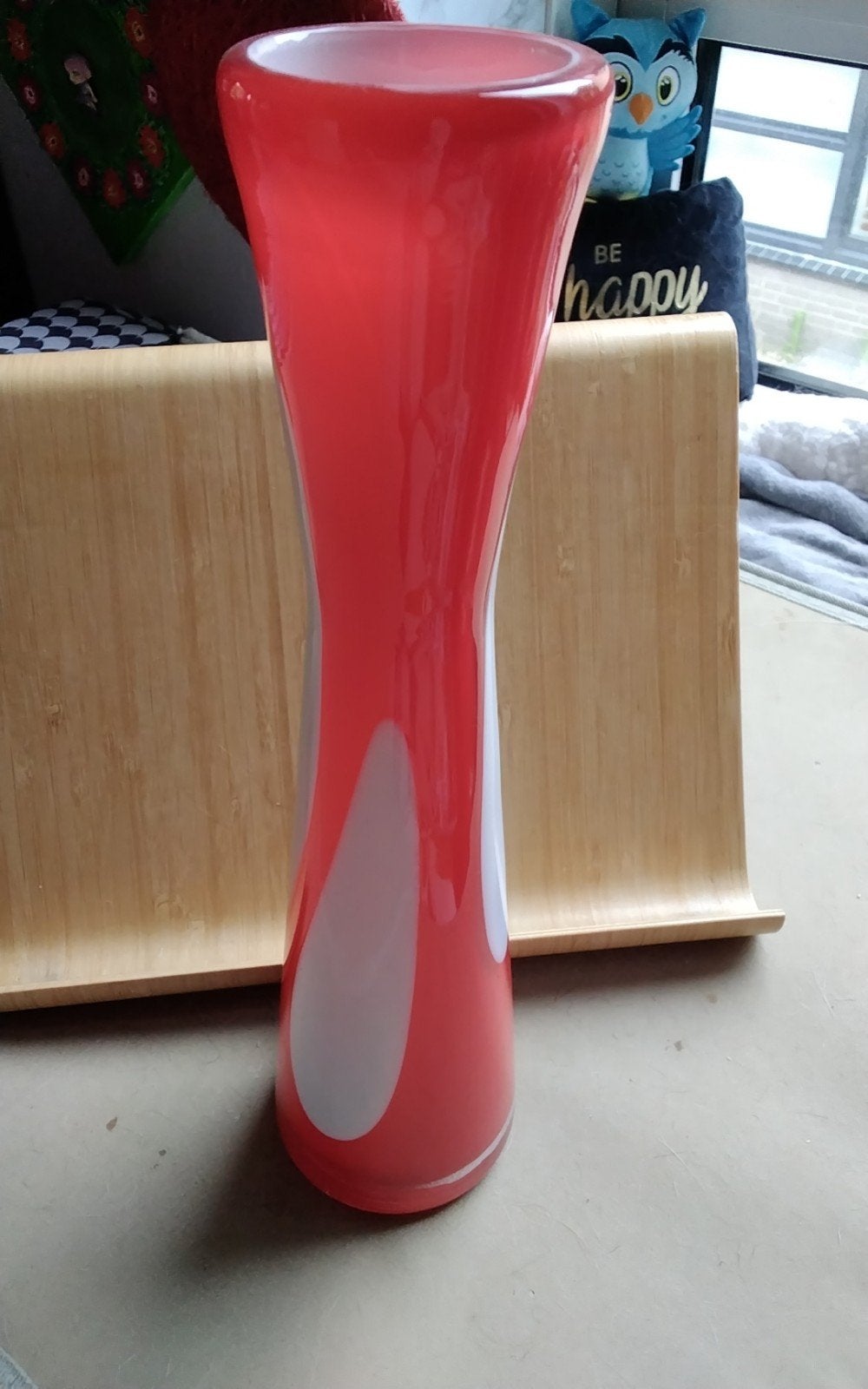 Vintage Studio Art Vaas mondgeblazen glas rood en wit, Ophalen of Verzenden, Minder dan 50 cm, Rood, Glas