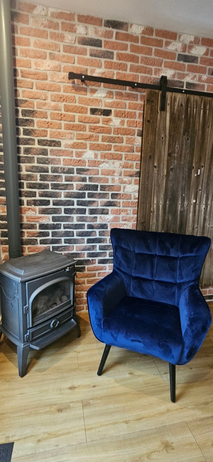 blauwe fauteuil stoel, Huis en Inrichting, 75 tot 100 cm, Ophalen of Verzenden, Zo goed als nieuw, Stof