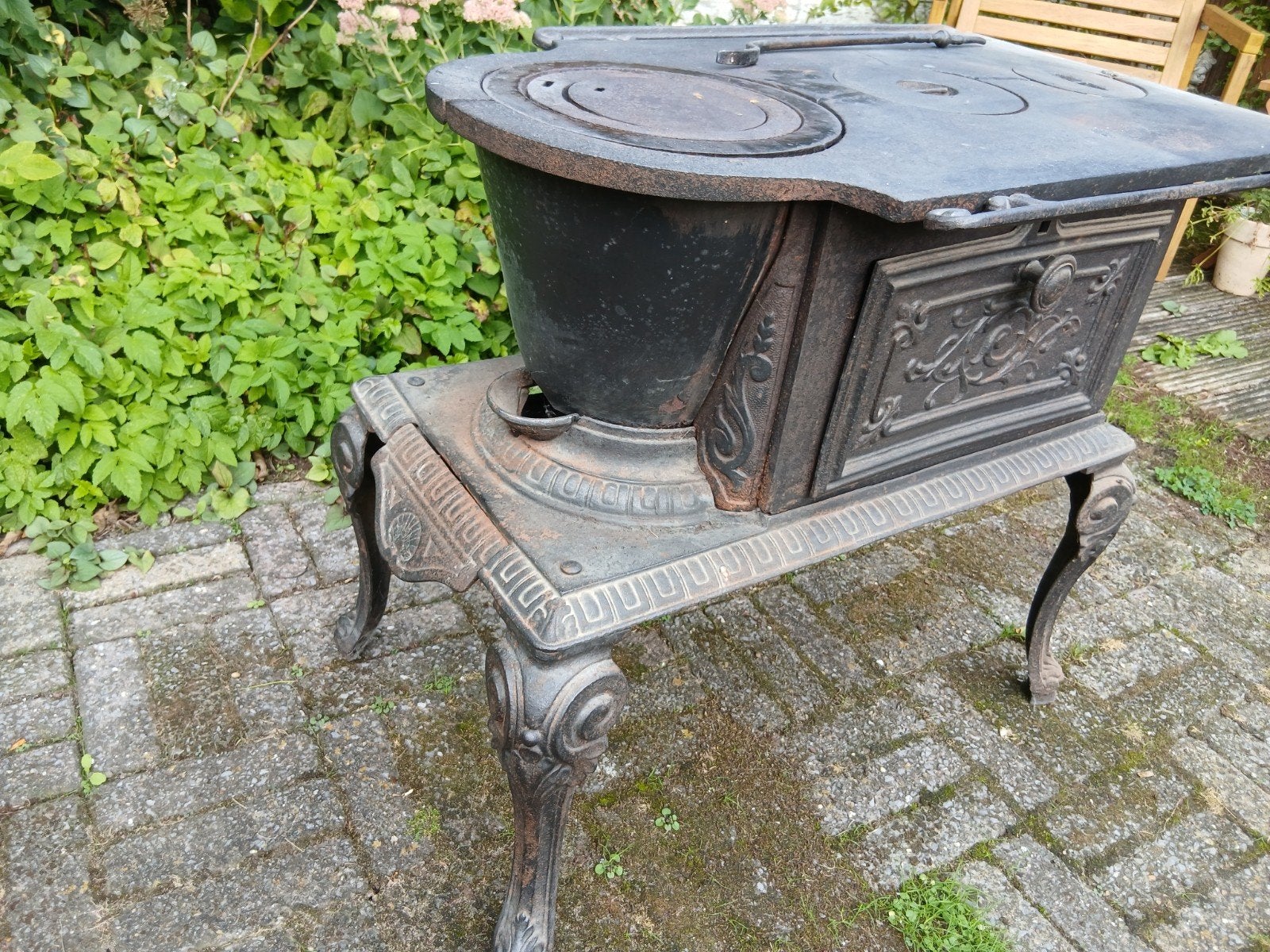 Antieke gietijzeren houtkachel met kookplaat, Antiek en Kunst, Ophalen