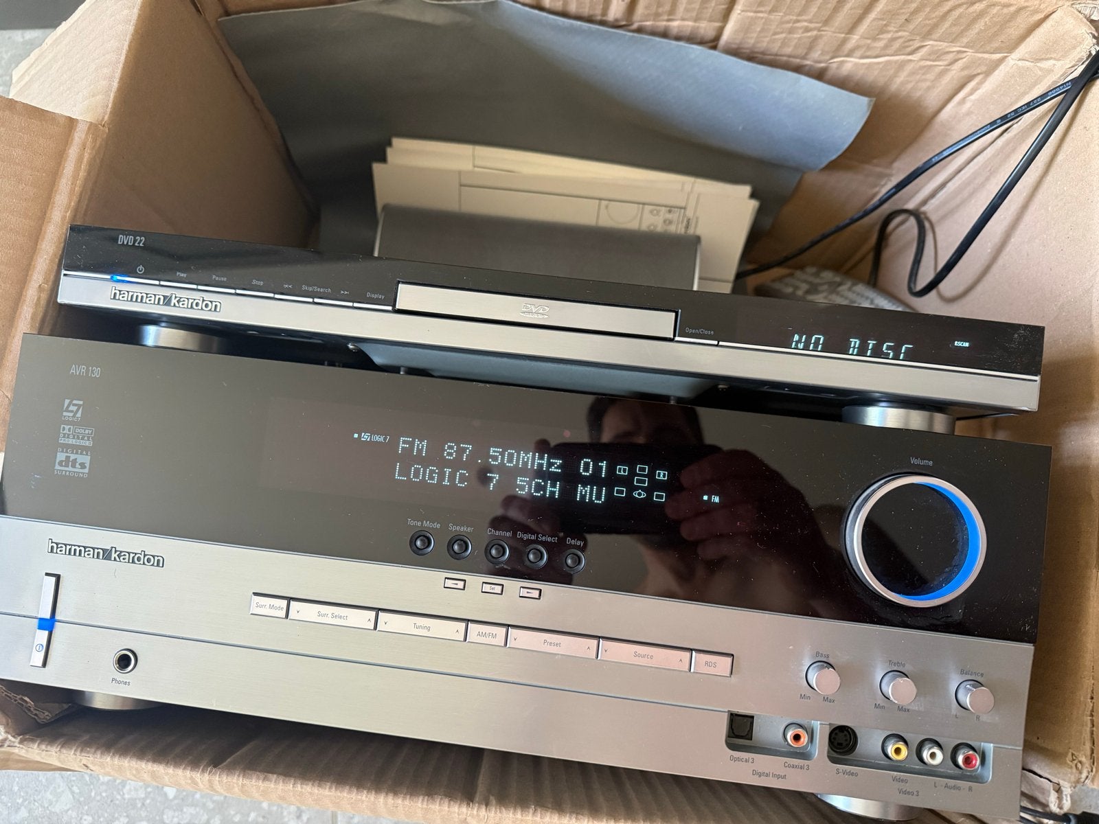Harman Kardon set: AVR 130 receiver, DVD 22 + 4 speakers, 70 watt of meer, Dvd-speler, Ophalen, Overige merken