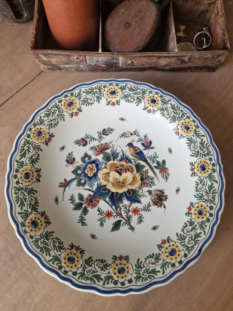 Antiek Delfts Blauw Wandbord 1918 - Bloem & Vogel Decor, Antiek en Kunst, Antiek | Wandborden en Tegels, Ophalen