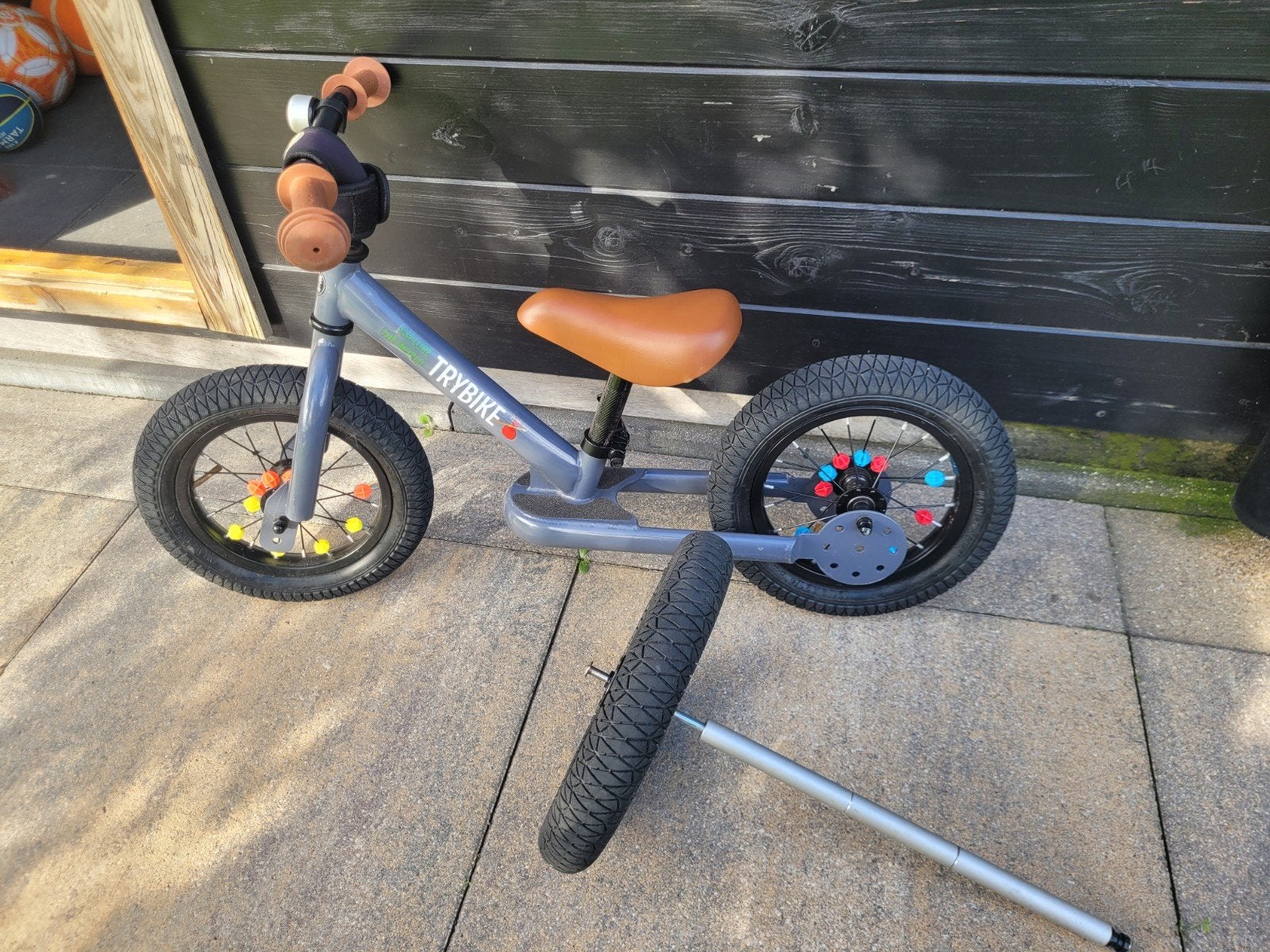 Trybike loopfiets - Grijs met bruin zadel, Ophalen, Gebruikt, Loopfiets
