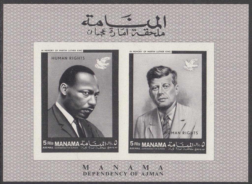 M.L. King en J.F. Kennedy op blok Ajman/Manama Human Rights, Ophalen of Verzenden, Postfris, Overige thema's