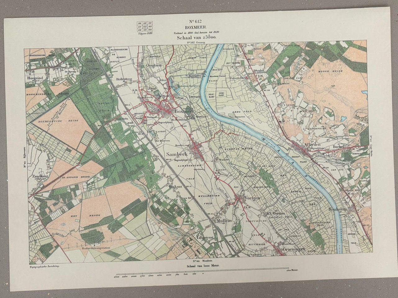 Mooie kaart van Boxmeer uit 1920 ( 45cm x 32cm ), Boeken, Atlassen en Landkaarten, Ophalen, 1800 tot 2000, Nederland, Landkaart