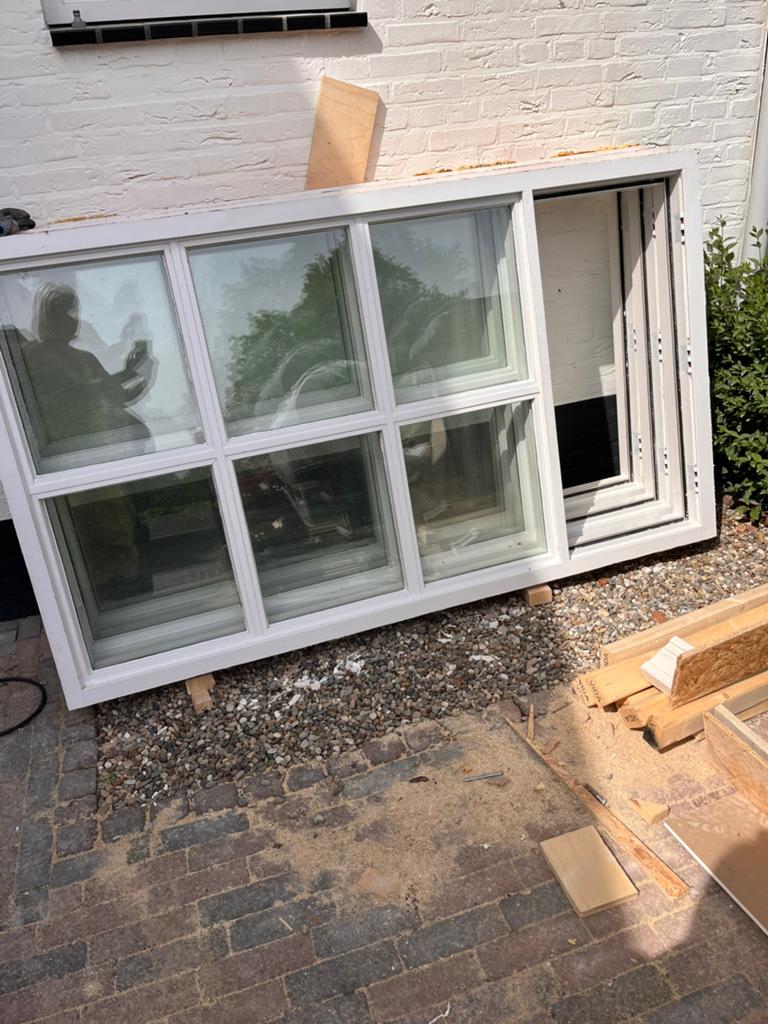 3 houten kozijnen met dubbel glas, Doe-het-zelf en Verbouw, Kozijnen en Schuifpuien, Ophalen, Gebruikt