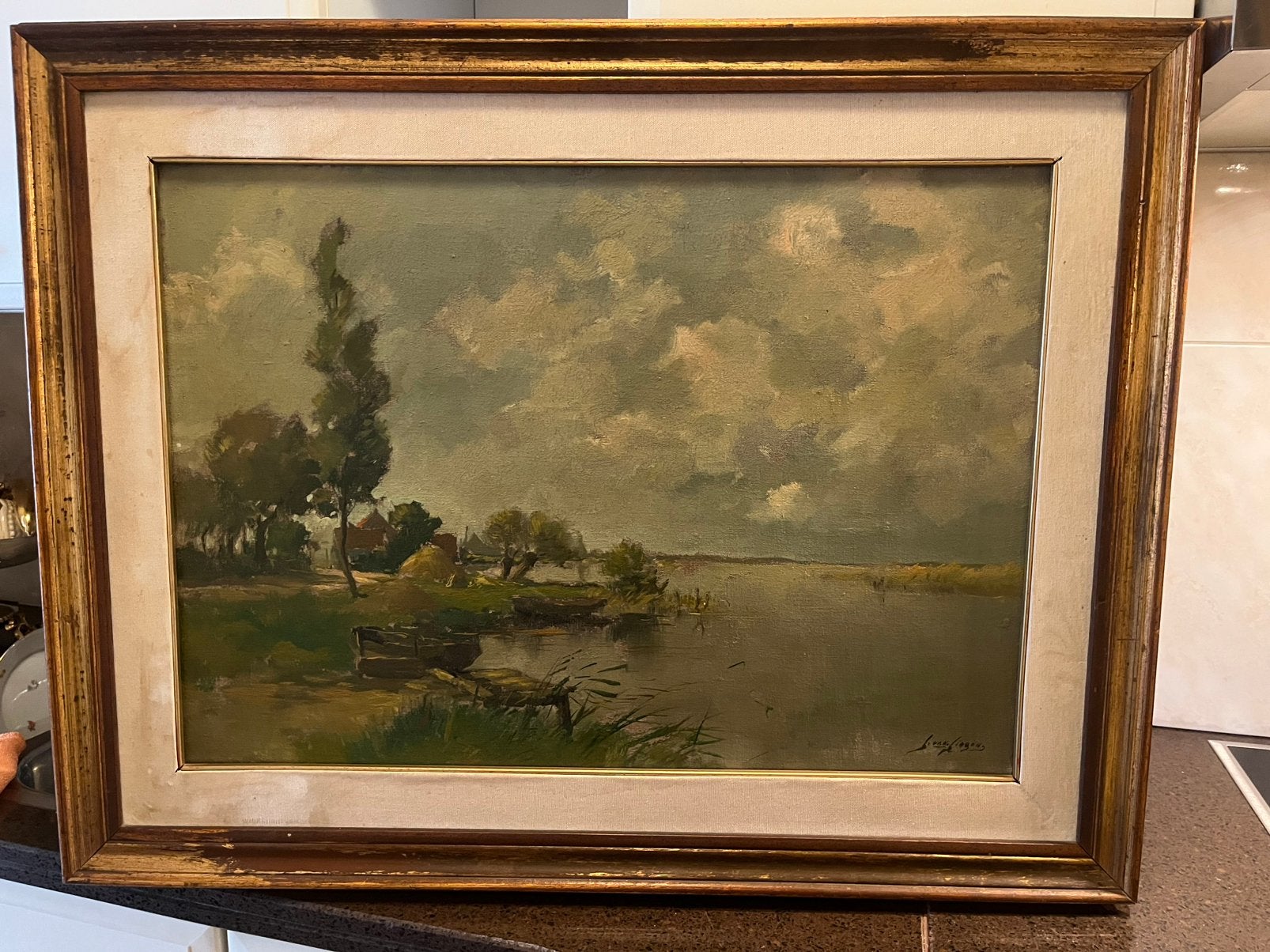 Antiek olieverf landschap schilderij, Ophalen