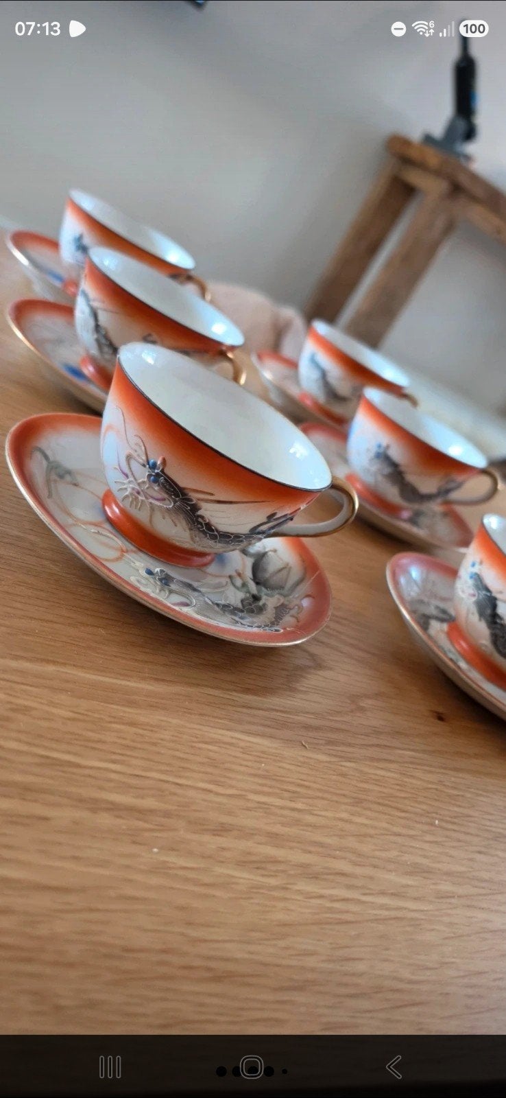 Vintage Japans theeservies met drakenmotief - Fine China, Ophalen of Verzenden