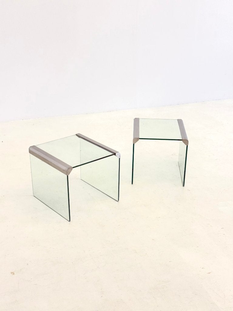 Set twee Gallotti & Radice Transparant glazen bijzettafels, Huis en Inrichting, Tafels | Bijzettafels, Ophalen, Minder dan 45 cm
