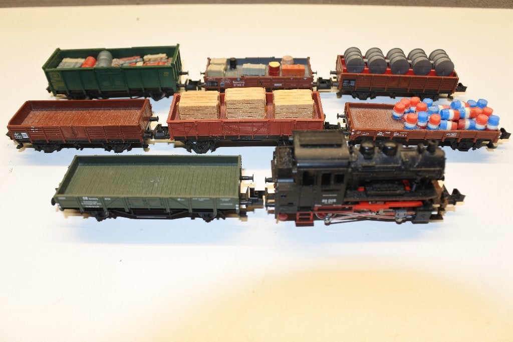 stoomlok en wagons met lading, Hobby en Vrije tijd, Modeltreinen | N-Spoor, Gelijkstroom, Trix, Wagon, Ophalen of Verzenden