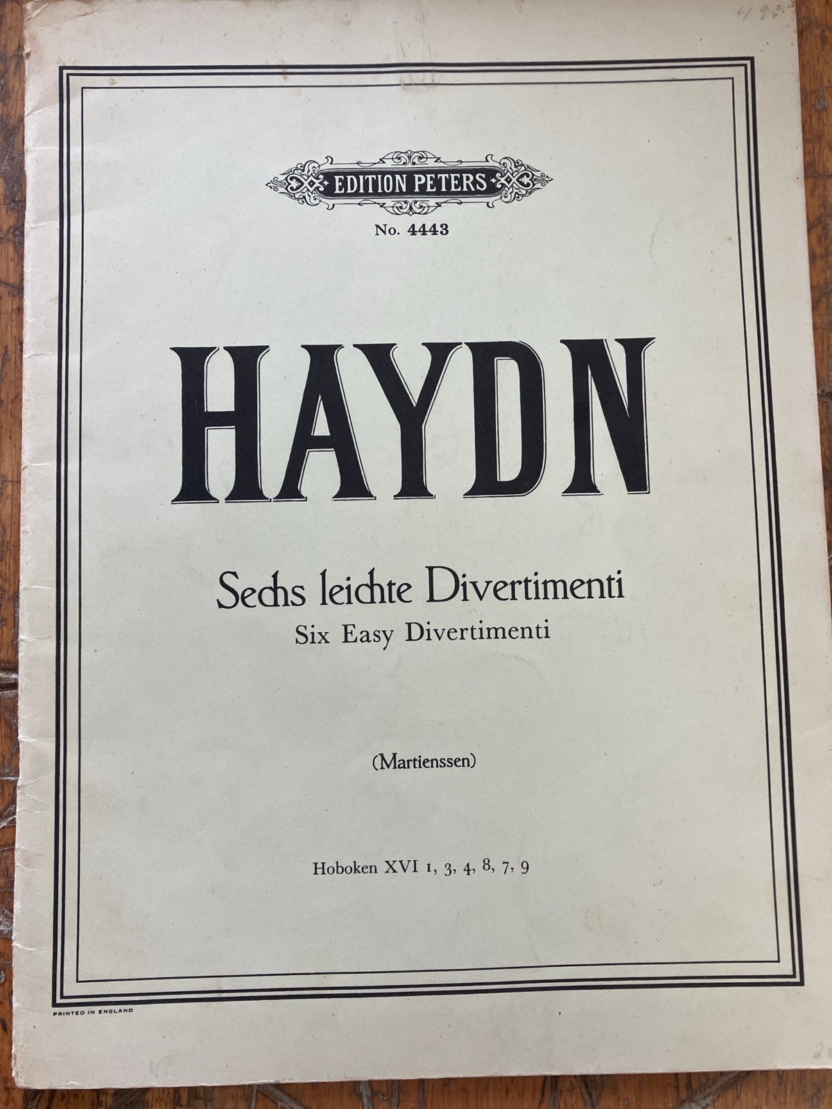 Haydn - Zes Gemakkelijke Divertimenti (Edition Peters), Gebruikt, Klassiek, Ophalen of Verzenden, Artiest of Componist