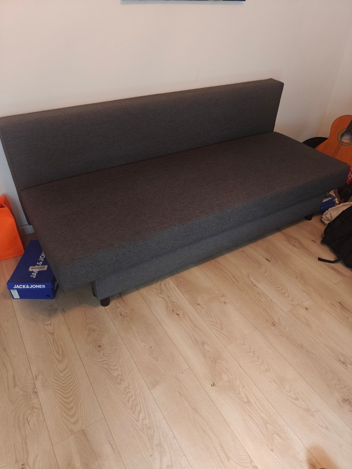 Slaapbank met opbergvak, Gebruikt, Tweepersoons, 200 cm, Grijs