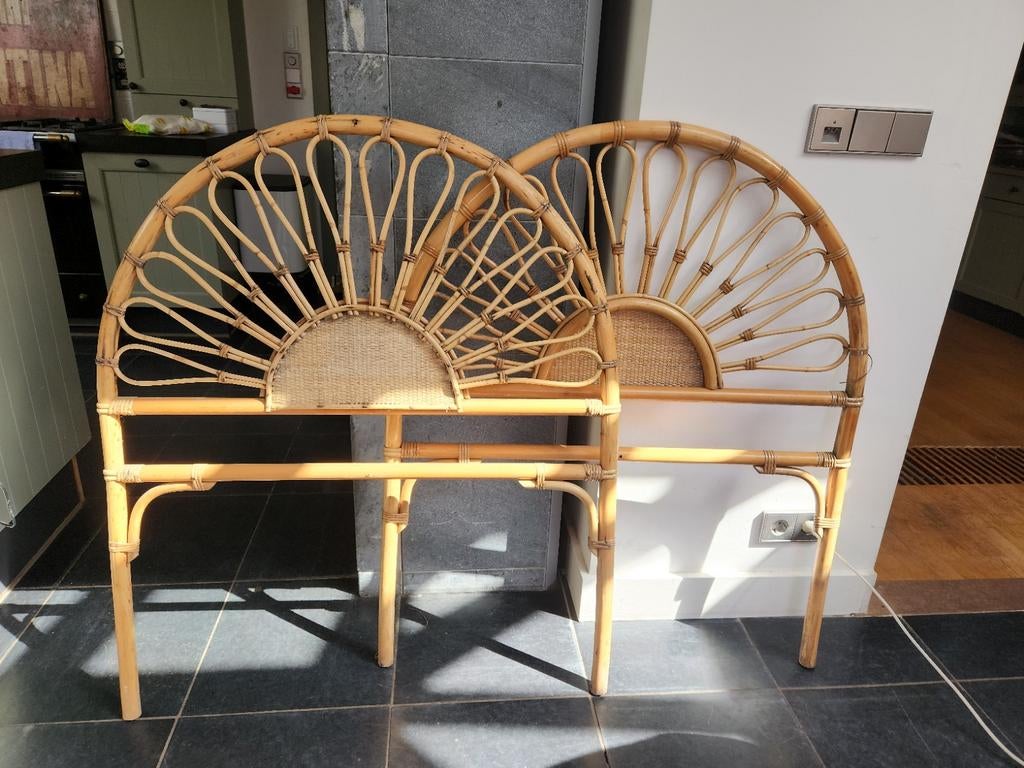 Vintage bamboe beduiteinden voor 1-persoons bed, Ophalen, Eenpersoons, Hout
