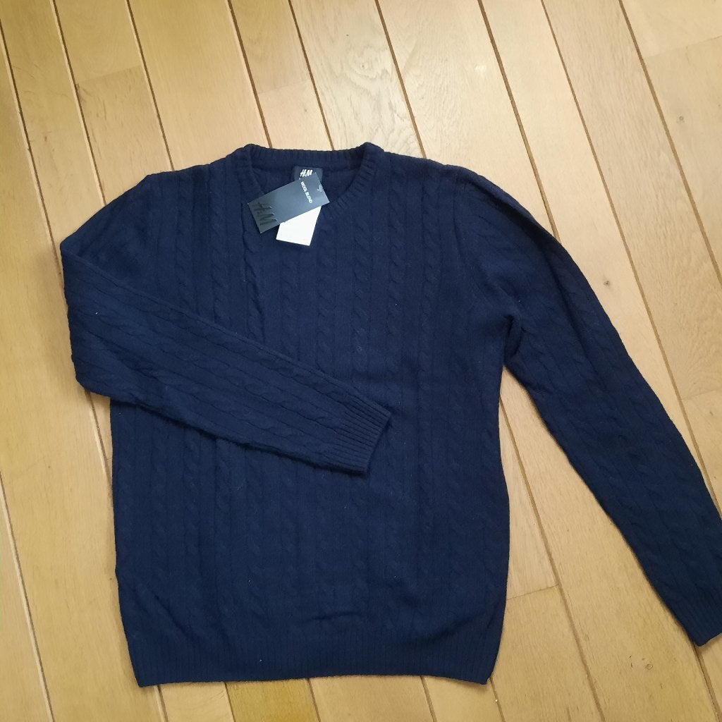 H&M Wool Blend kabel trui donker blauw maat M - nieuw -, H&M, Ophalen of Verzenden, Nieuw, Blauw