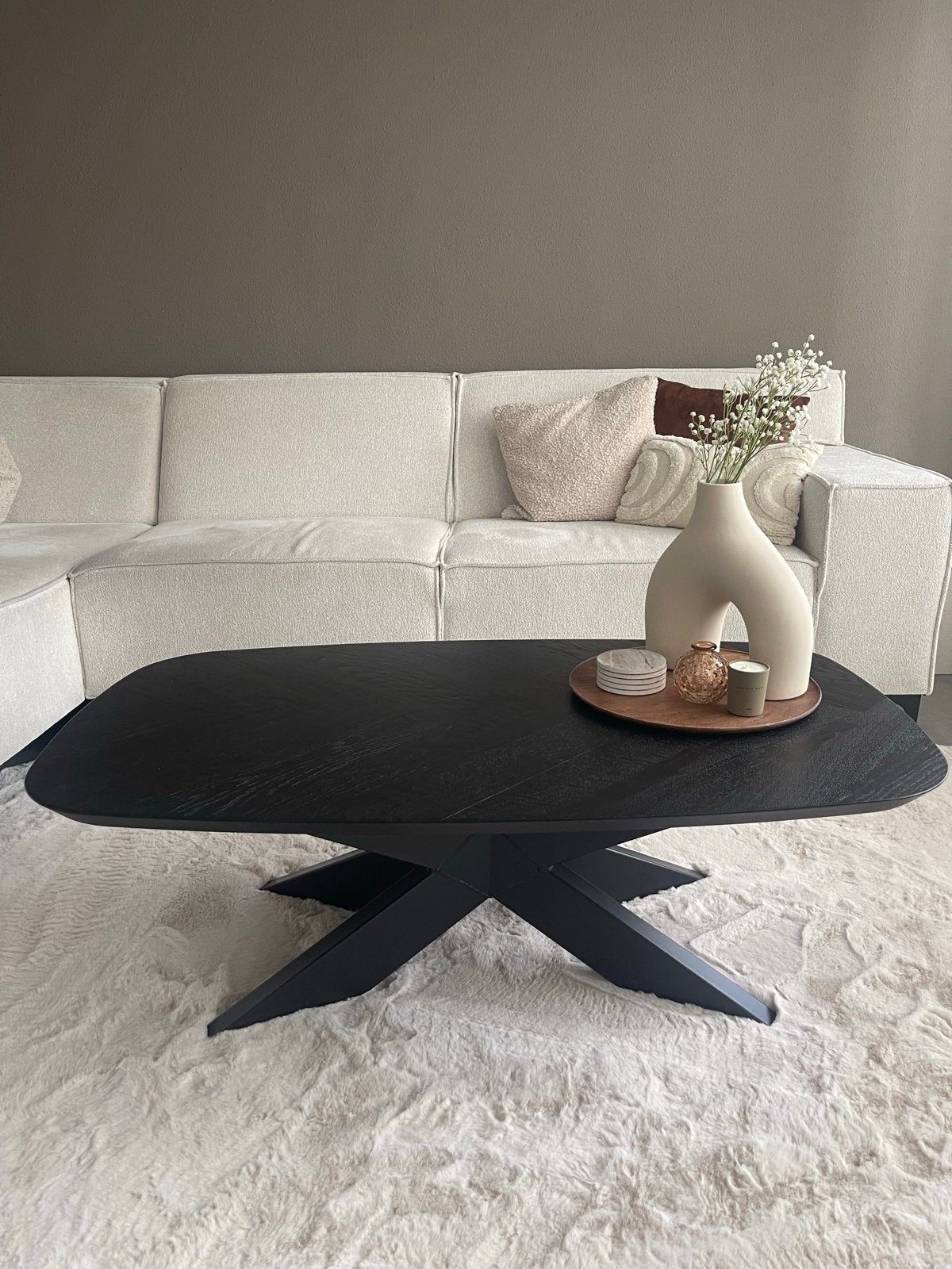 Zwarte Salontafel met Uniek Onderstel - 120x70 cm, Ophalen, Gebruikt, 100 tot 150 cm, 50 tot 100 cm