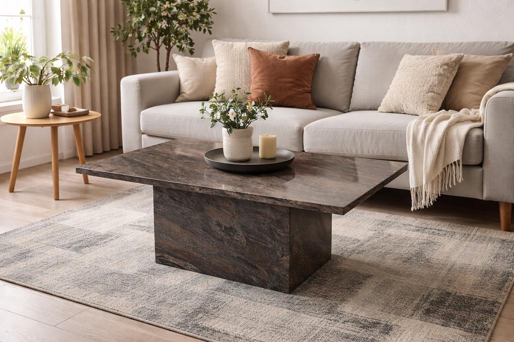 Prachtige salontafel - tafel graniet / marmer, Ophalen, 100 tot 150 cm, 50 tot 100 cm, Zo goed als nieuw