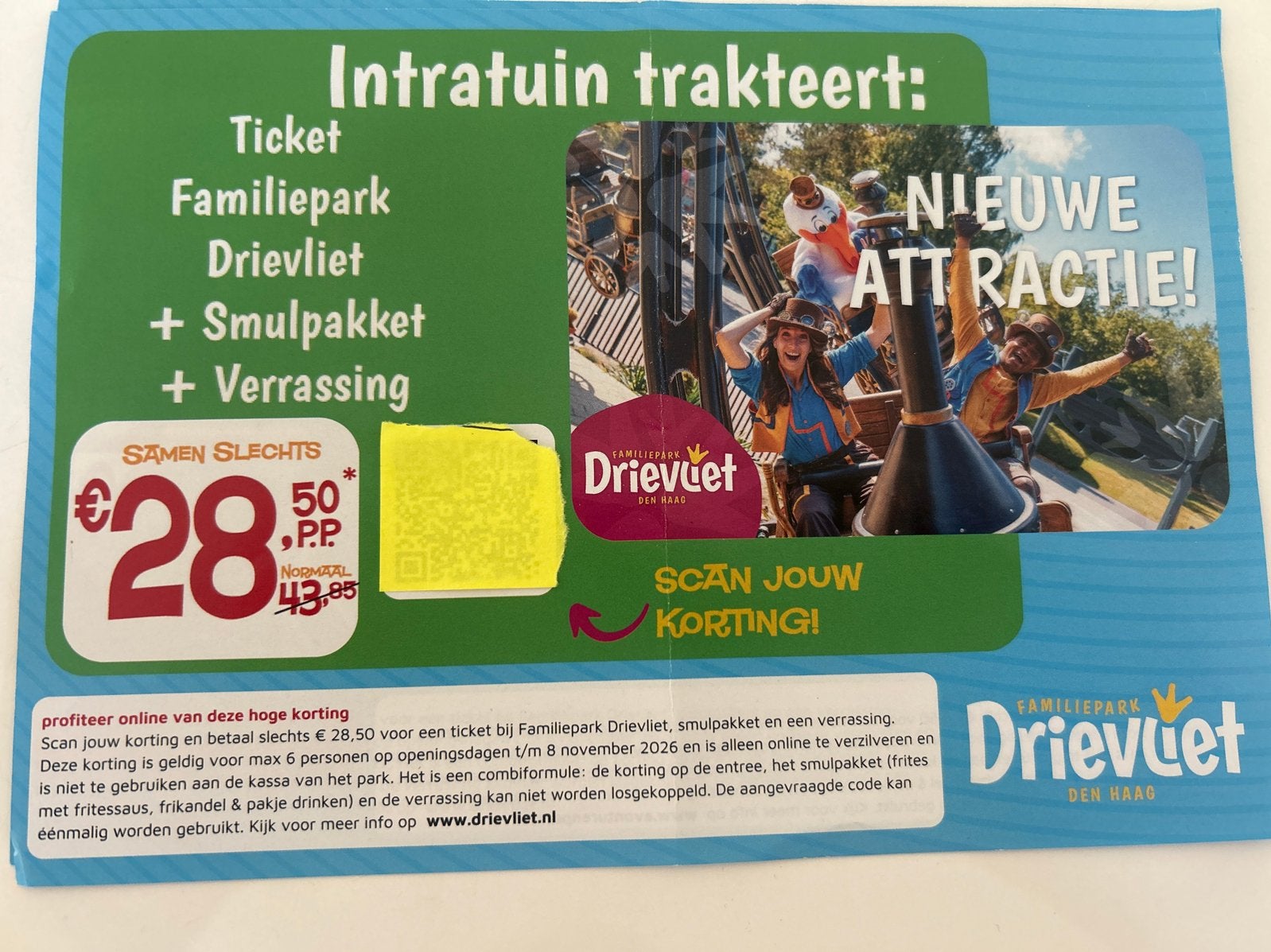 QR Korting code drievliet voor 6 personen, Drie personen of meer