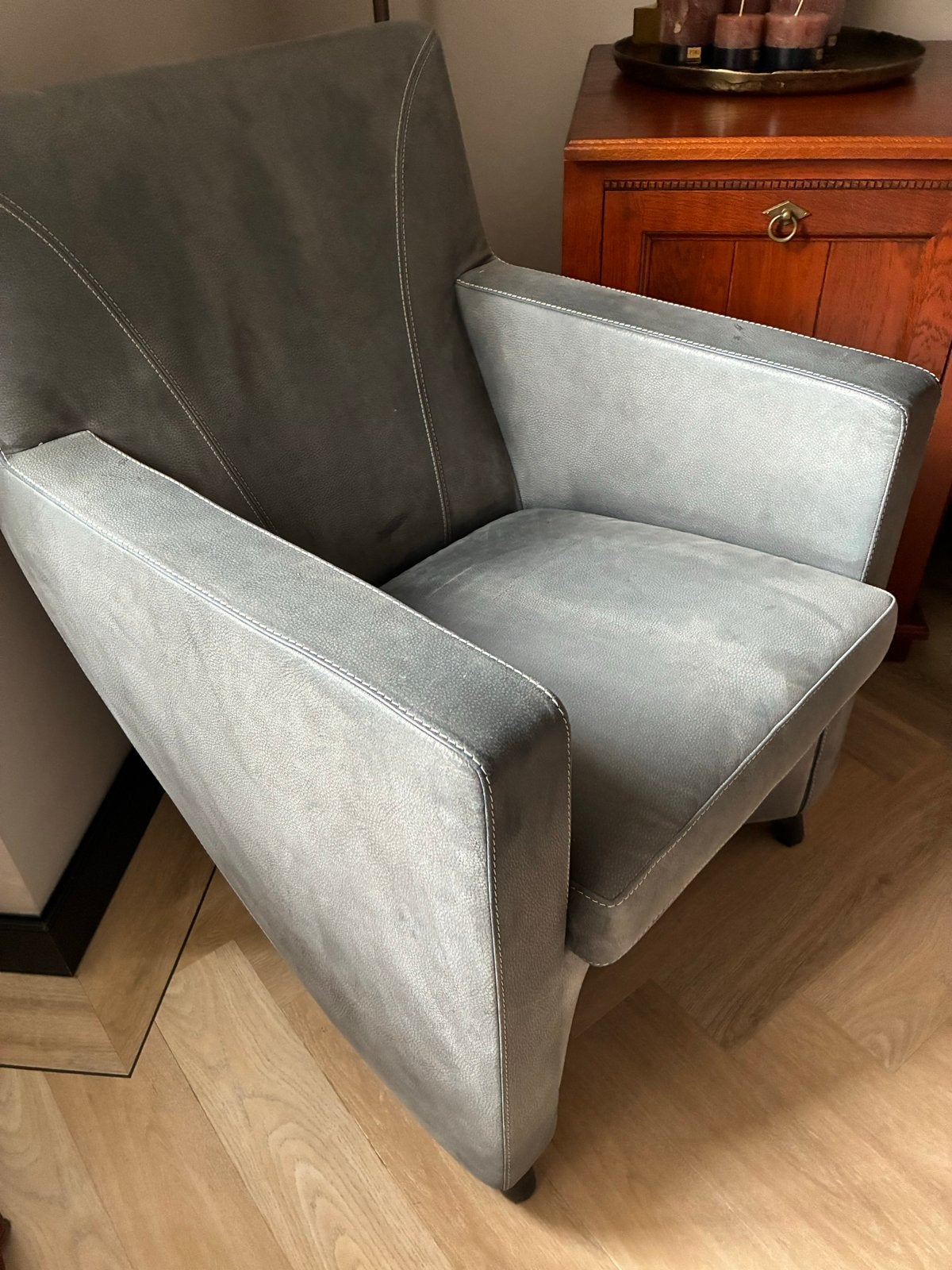 2 Leolux Dolcinea fauteuils - Grijs leer, Huis en Inrichting, Fauteuils, Ophalen, Gebruikt, Leer, 75 tot 100 cm