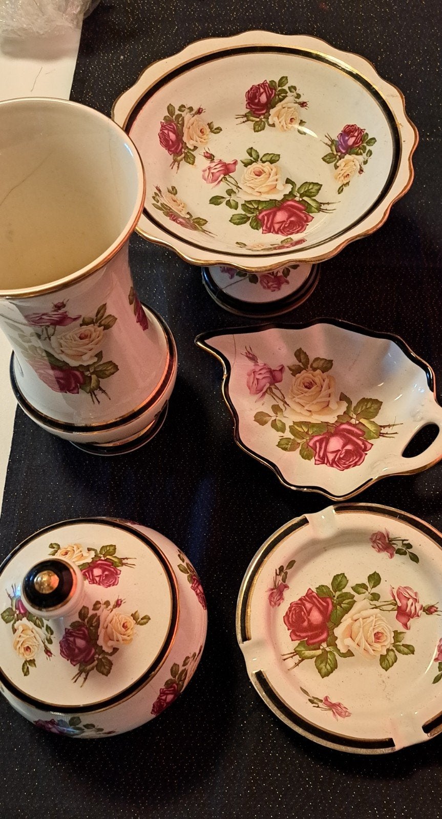 Vintage Modica Gouda-Plateel Rozen Servies Set (restaureren), Ophalen of Verzenden