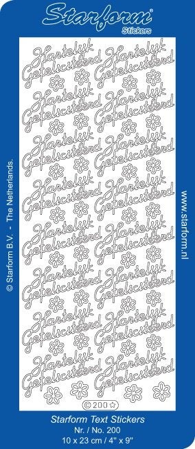 Starform 200 zilver 16 x Hartelijk Gefeliciteerd stickervel, Ophalen of Verzenden, Nieuw, Sticker