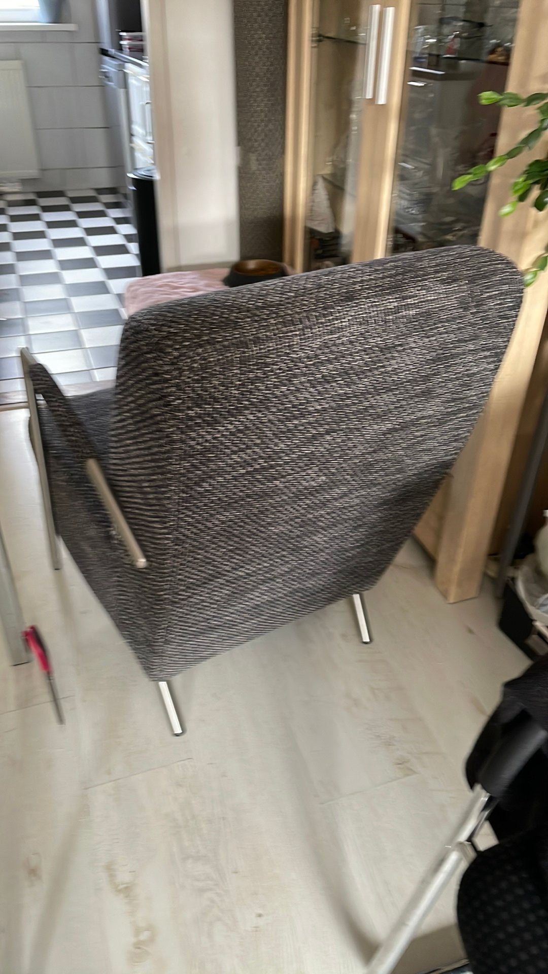 Grijze faureuil. Met rvs onderstel  gratis af te halen, Ophalen, Modern., Gebruikt, Minder dan 75 cm