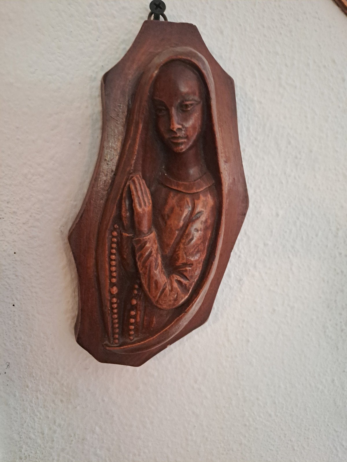 Antiek houten Maria beeldje - Wanddecoratie, Ophalen of Verzenden