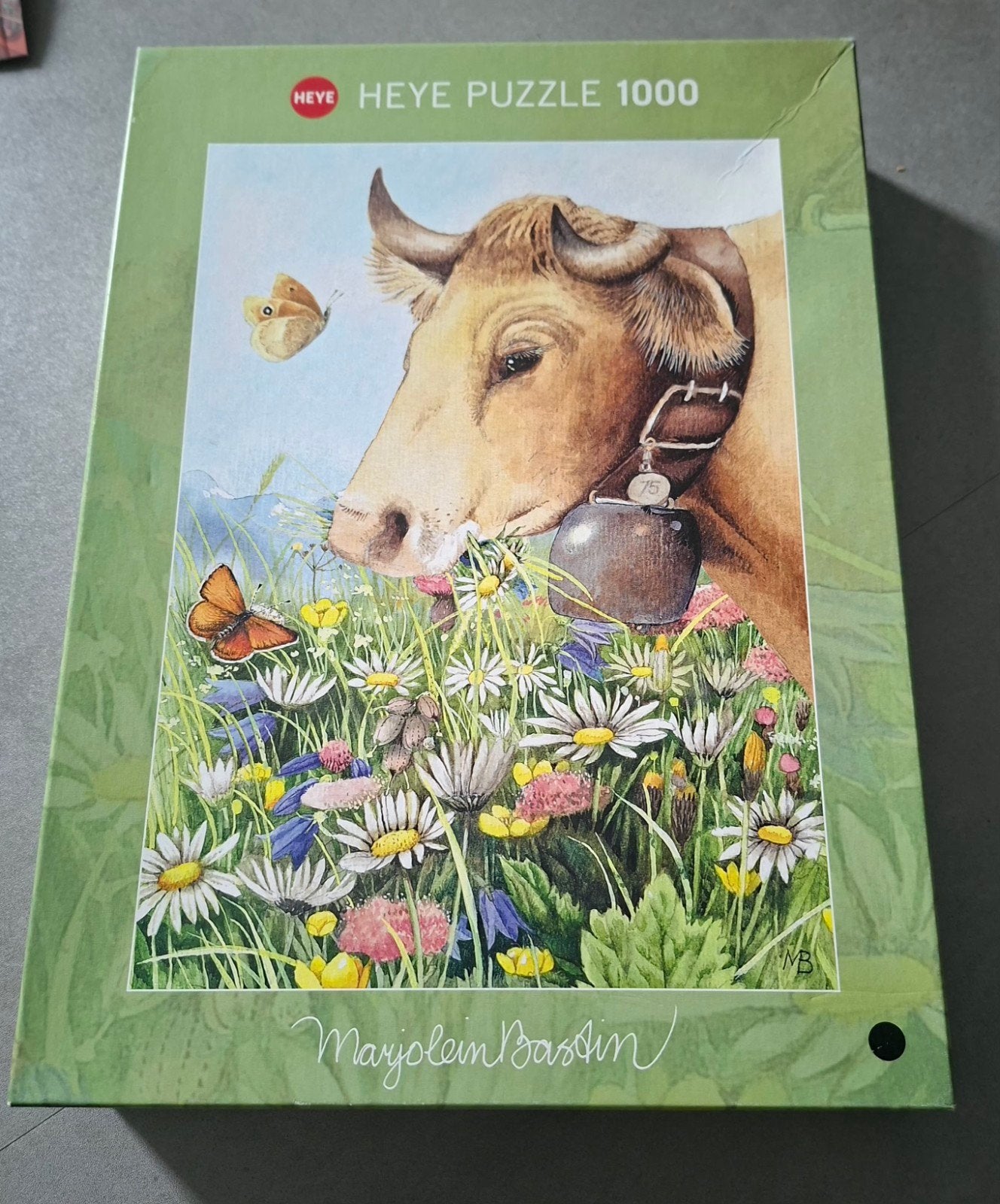 Heye Legpuzzel 1000 stukjes - Koe in bloemenweide, Ophalen of Verzenden, 500 t/m 1500 stukjes, Zo goed als nieuw, Legpuzzel