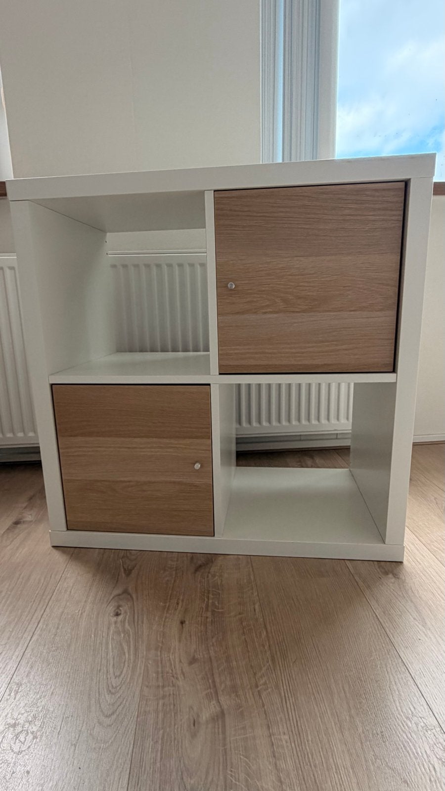 IKEA Kallax kast met deuren (wit/hout), Huis en Inrichting, Ophalen of Verzenden, Gebruikt