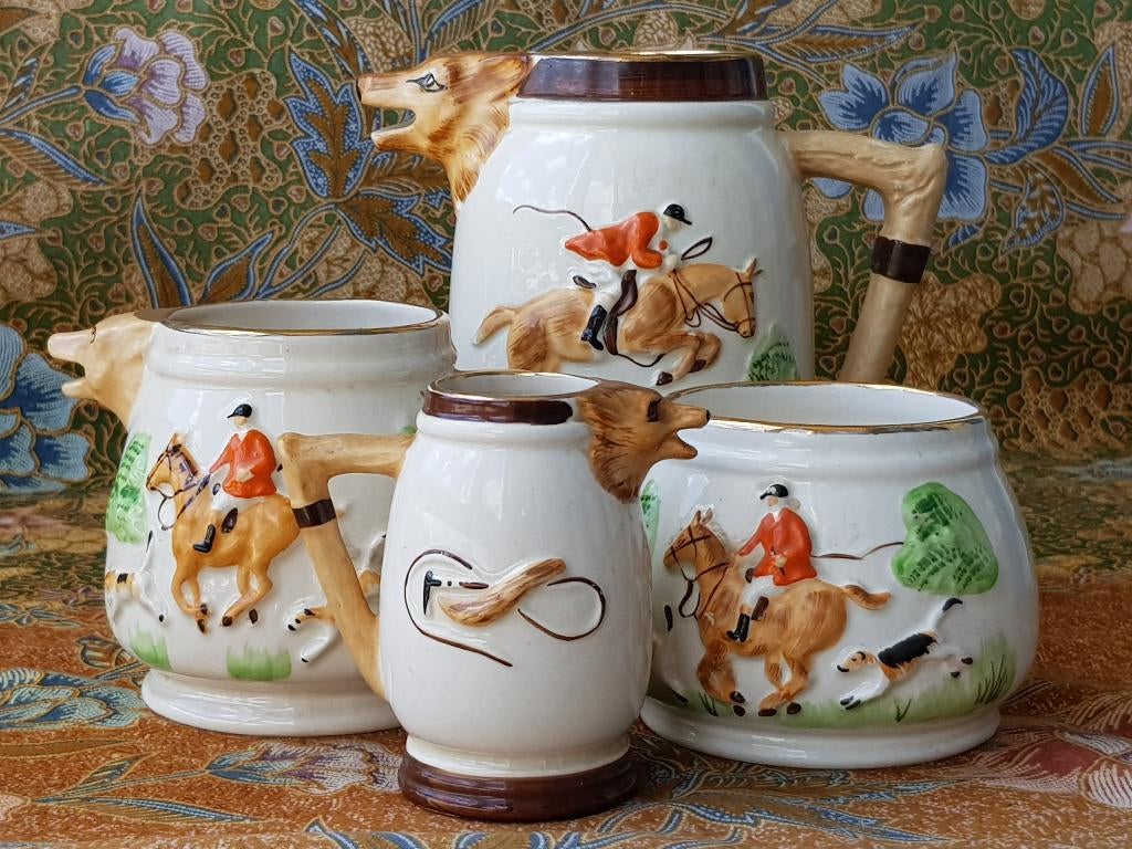 Mooi oud vierdelig vossenjacht serviesgoed uit Engeland., Antiek en Kunst, Ophalen of Verzenden