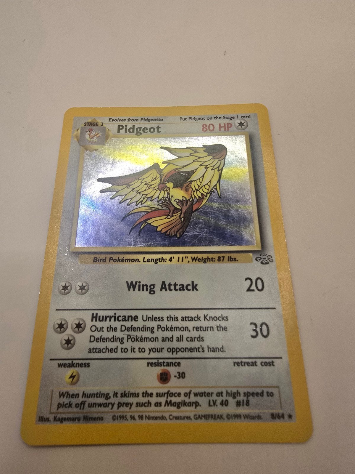 Pidgeot (JU 8) Jungle - Singles Pokémon kaart, Ophalen of Verzenden, Gebruikt, Losse kaart, Foil