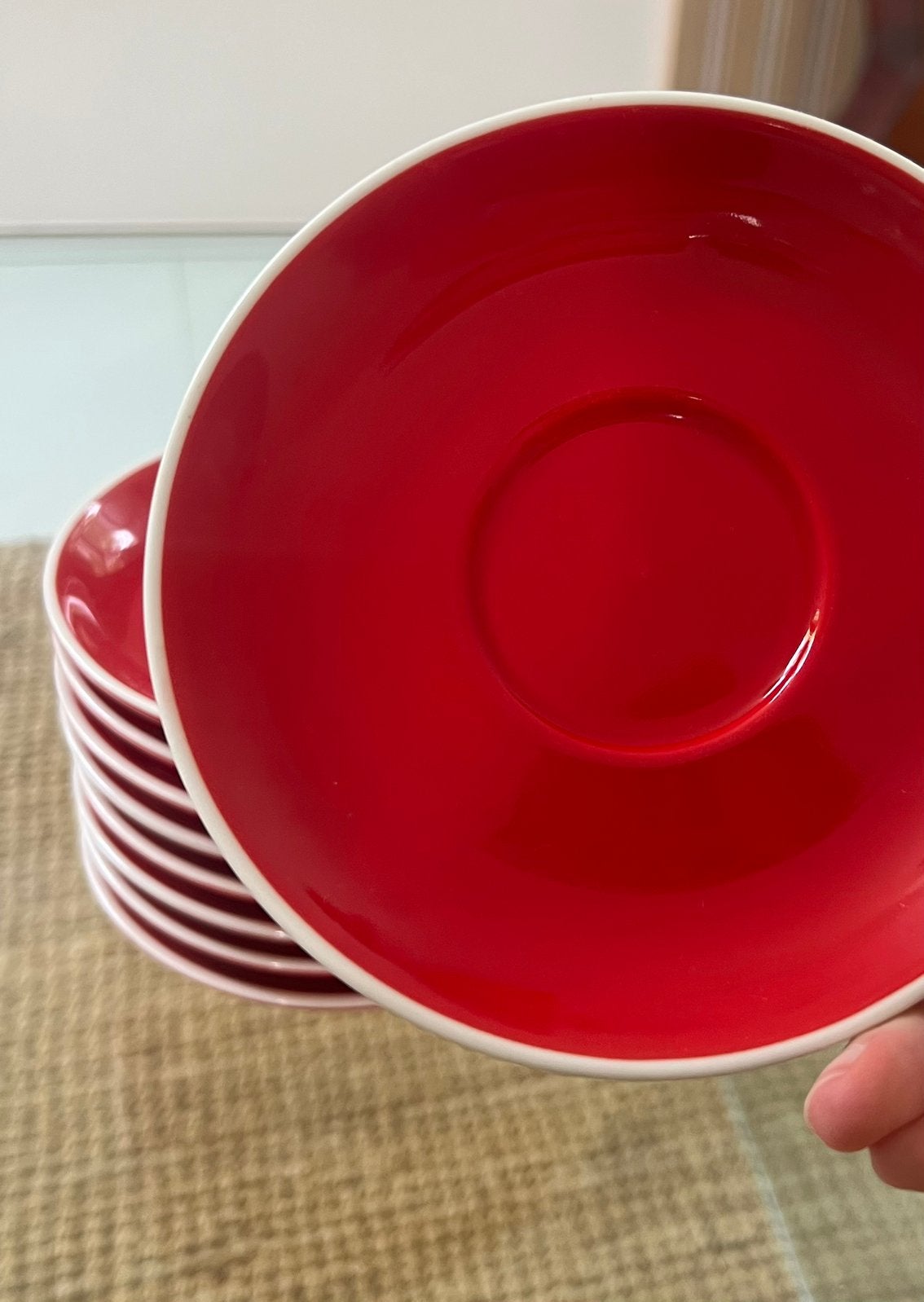 Rood Servies / Schoteltjes Palmer, Ophalen, Zo goed als nieuw, Overige stijlen, Kop(pen) en/of Schotel(s)